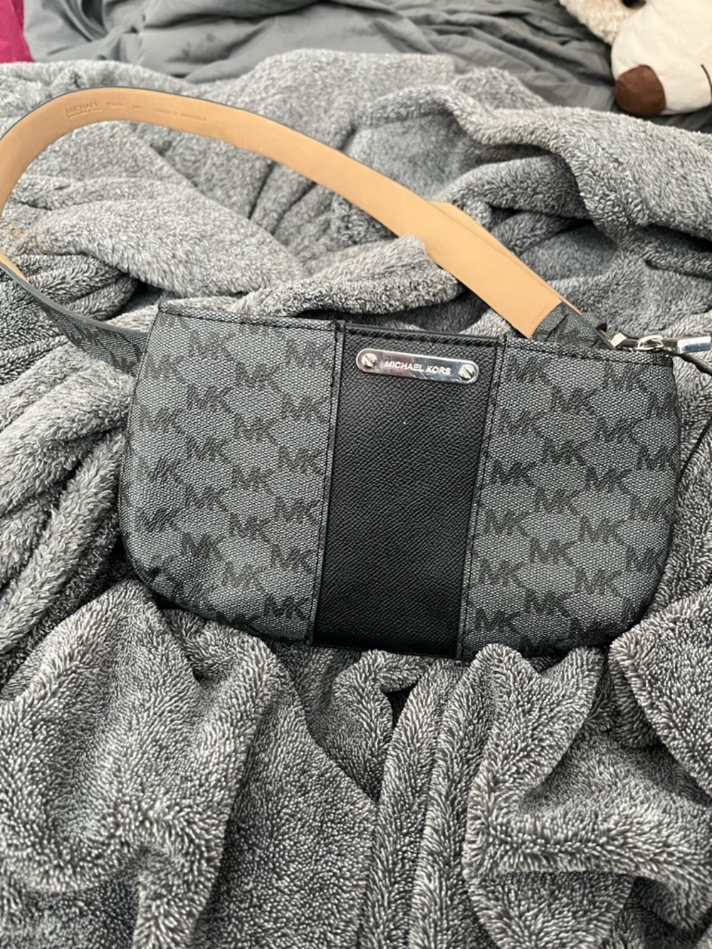 Michael Kors Gray and Tan Monogram belt/ Fanny pack